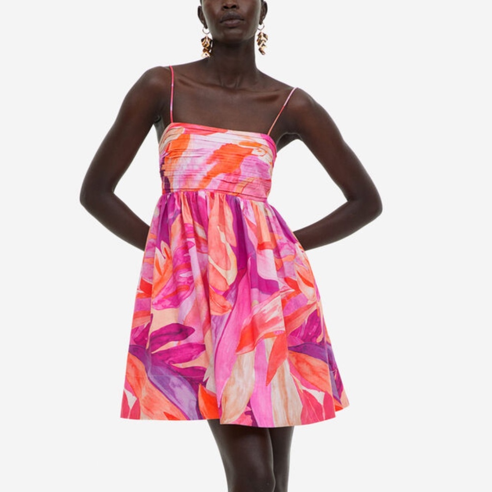 H&M Colorful Pink Tropical Print Dress - M